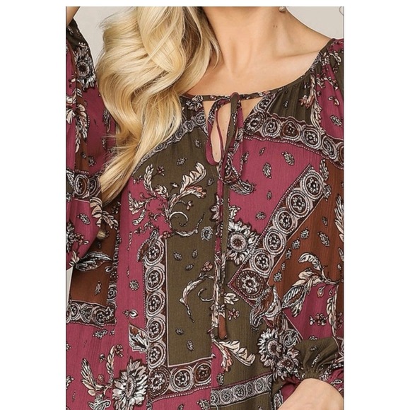 GiGIO Boho‎ Paisley Maxi Dress Women V Neck Long Sleeve Fall Style New Medium - Picture 3 of 5